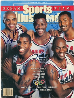 1992 Dream Team Multi Signed By The Starting 5 Sports Illustrated Magazine Including Jordan (PSA/DNA)